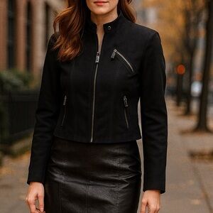 Vintage Emanuel Ungaro Black Cropped Zip Moto Jacket Sz 2